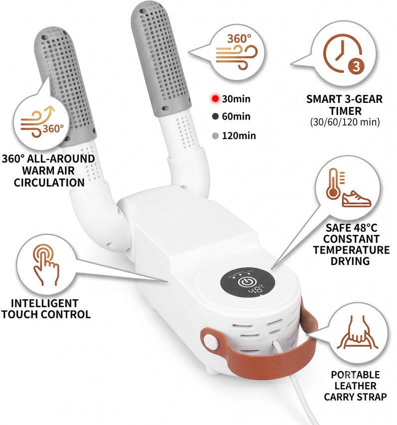 Electric Shoe Dryer & Boot Warmer with Intelligent Timer, 360° Hot Air Circulation & Deodorizing Function